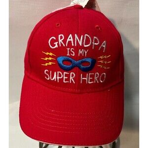 Children's Baseball Cap Red Grandpa is my Super Hero Red OSF Adjustable Hat